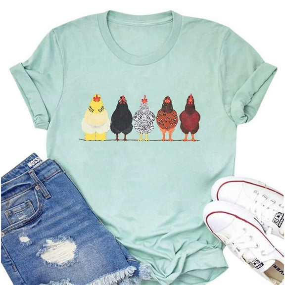 VILOVE Chicken Graphic Tees Mom Cute T-Shirts Womens Short Sleeve Farm Country Casual Tees Tops