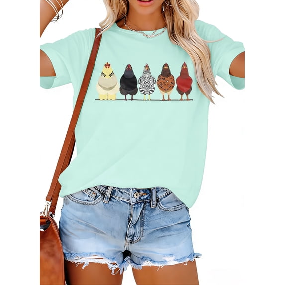 KimSoong Women Chicken Graphic Tees Mom Cute T-Shirts Crew Neck Short Sleeve Farm Country Casual Tees Tops