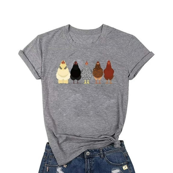 VILOVE Chicken Graphic Tees Mom Cute T-Shirts Womens Short Sleeve Farm Country Casual Tees Tops