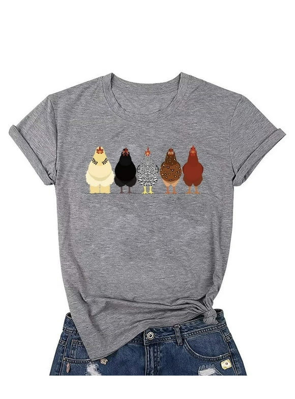 Chicken Graphic Tees Mom Cute T-Shirts Womens Short Sleeve Farm Country Casual Tees Tops
