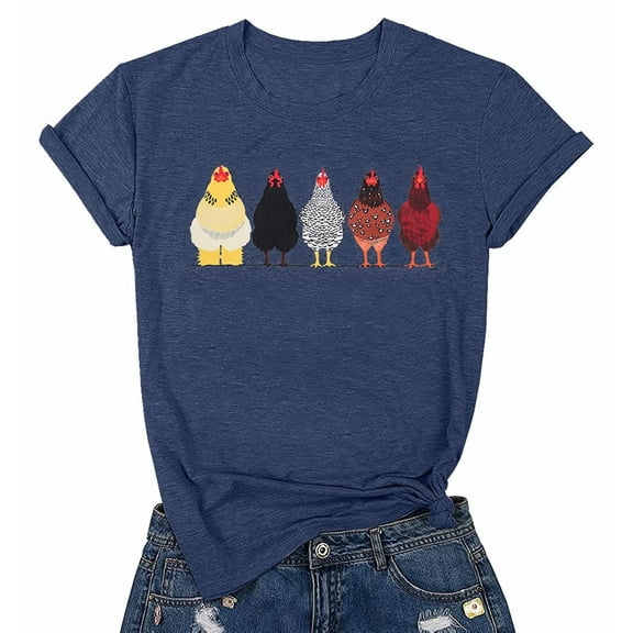VILOVE Chicken Graphic Tees Mom Cute T-Shirts Womens Short Sleeve Farm Country Casual Tees Tops