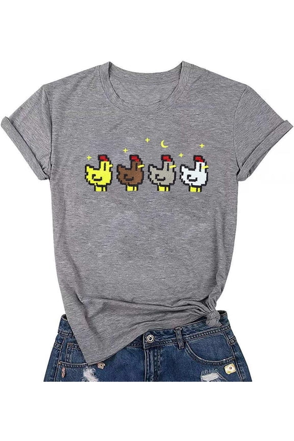 Chicken Graphic Tees Mom Cute T-Shirts Womens Short Sleeve Farm Country Casual Tees Tops
