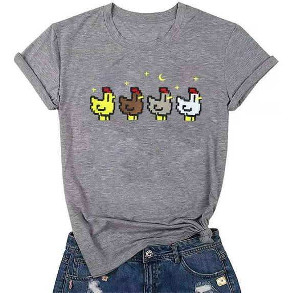 VILOVE Chicken Graphic Tees Mom Cute T-Shirts Womens Short Sleeve Farm Country Casual Tees Tops