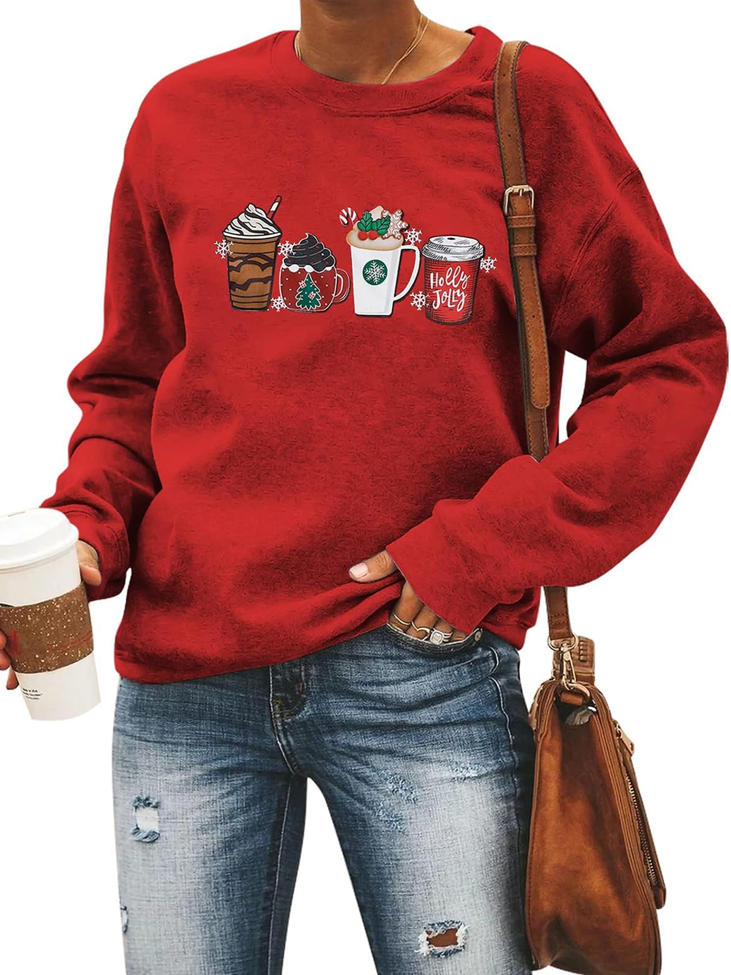 VILOVE Christmas Sweatshirt for Women Coffee Ice Cream Graphic