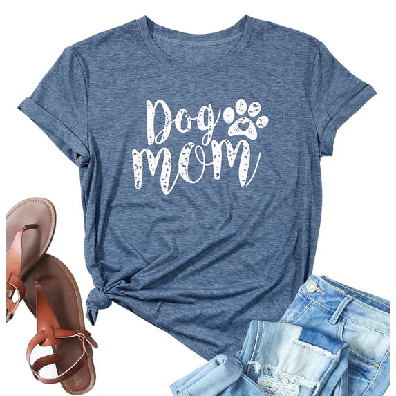 VILOVE Dog Mom Tshirts for Women Funny Dog Paw Graphic Print Short Sleeve O Neck Mom Shirt