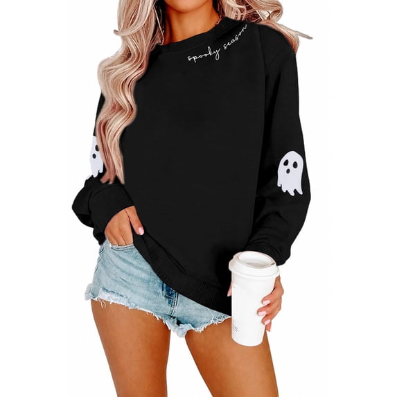 KimSoong Women's Halloween Sweatshirt Spooky Season Ghost Graphic Crew Neck Pullover