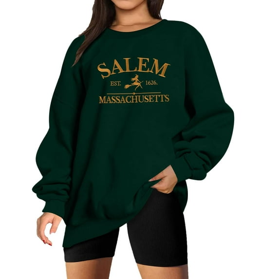 VILOVE Women Oversized Halloween Sweatshirt Salem Massachusetts Shirts Hocus Pocus Tees Fall Long Sleeve Pullover Tops