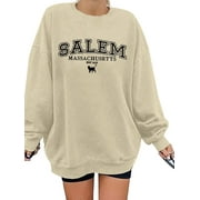 VILOVE Women Oversized Halloween Sweatshirt Salem Massachusetts Shirts Hocus Pocus Tees Fall Long Sleeve Pullover Tops