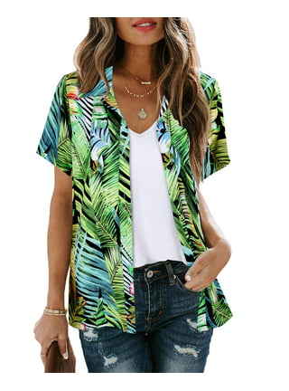  Womens Tops Casual Long Sleeve Flowers Leaves Blouse Pineapple  Funky Shirt Frontpocket Women's Button Down Dress Women : Sports & Outdoors