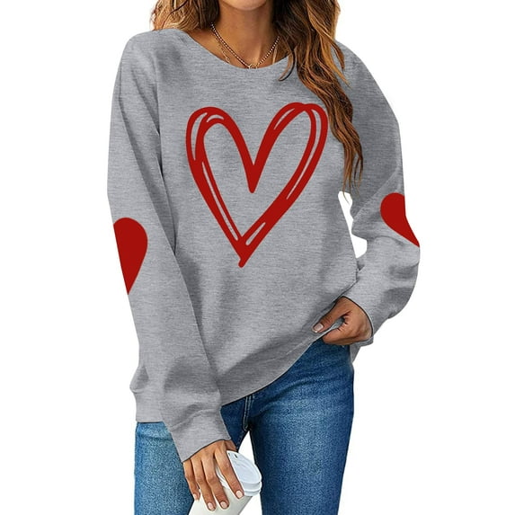VILOVE Women Valentine's Day Love Heart Graphic Sweatshirts Crew Neck Long Sleeve Pullover Casual Blouse Tops