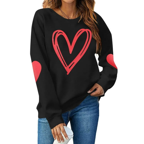 VILOVE Women Valentine's Day Love Heart Graphic Sweatshirts Crew Neck Long Sleeve Pullover Casual Blouse Tops
