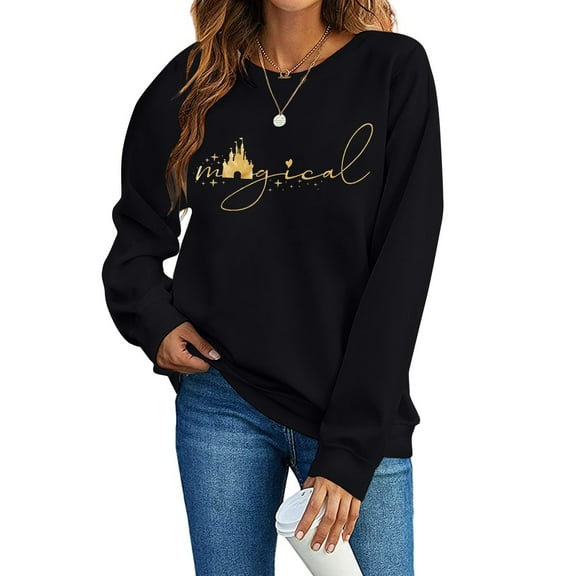 VILOVE Women Magic Kingdom Sweatshirts Castle Graphic Crew Neck Long Sleeve Family Vacation Pullover Tops