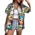 thumbnail image 1 of VILOVE Women Mardi Gras T-Shirt Hawaiian Shirt Street Carnival Themed Masks Graphic Tees Beach Vacation Short Sleeve Button Up Tops, Purple, 1 of 5