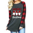 thumbnail image 1 of VILOVE Merry Christmas Shirts for Women Gnomes T-Shirt Lights Plaid Splicing Raglan Long Sleeve Tee Xmas Holiday Pullover Top, 1 of 7