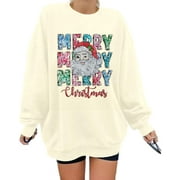 VILOVE Women Merry Christmas Sweatshirt Xmas Buffalo Plaid Tree Color Block Christmas Snowflake Print Long Sleeve Top Shirts