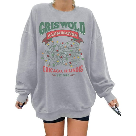 VILOVE Women Oversized Christmas Sweatshirt Funny Christmas Light Graphic Vacation Sweatshirt Xmas Crew Neck Pullover Top
