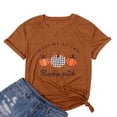 thumbnail image 1 of VILOVE Women Halloween Shirt Plaid Pumpkins Graphic Crew Neck Short Sleeve T-Shirts Tops, 1 of 6