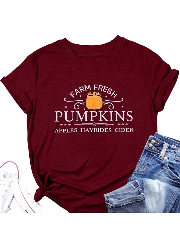 Women Halloween Shirt Pumpkins Graphic Crew Neck Short Sleeve T-Shirts Tops