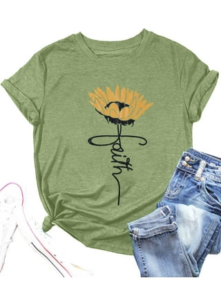  Outlet Deals Overstock Clearance,Womens Striped Tee Women  Casual Sunflower Printing Shirts Round Neck Short Sleeve Tee Tops Tunic  Full (Black #2, S) : Clothing, Shoes & Jewelry