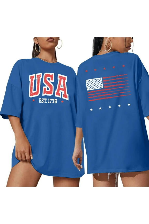USA Shirt American Flag Shirts Women Oversized Patriotic T-Shirts Casual America Flag Print Tee Tops