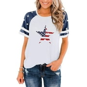 KimSoong Women American Flag T-Shirt Patriotic Shirts Veteran Shirt Raglan Short Sleeve Stars Stripes Top Tees