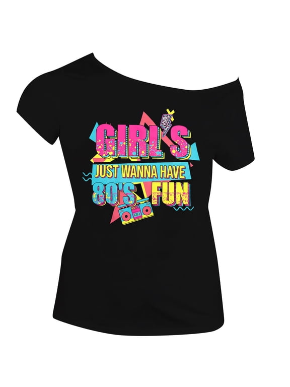 Women 90s 80s Outfit Shirt 80's Theme Party Disco Shirt Off The Shoulder Tops Vintage 90s Neon Off Shoulder Top