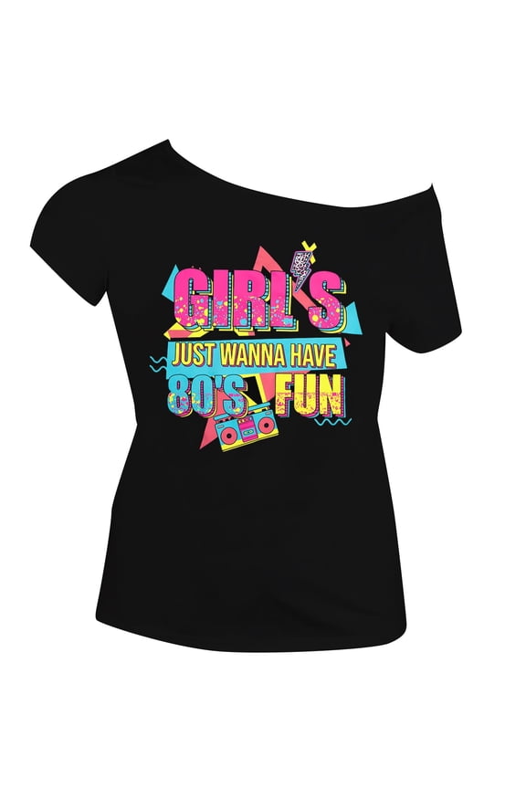 Women 90s 80s Outfit Shirt 80's Theme Party Disco Shirt Off The Shoulder Tops Vintage 90s Neon Off Shoulder Top