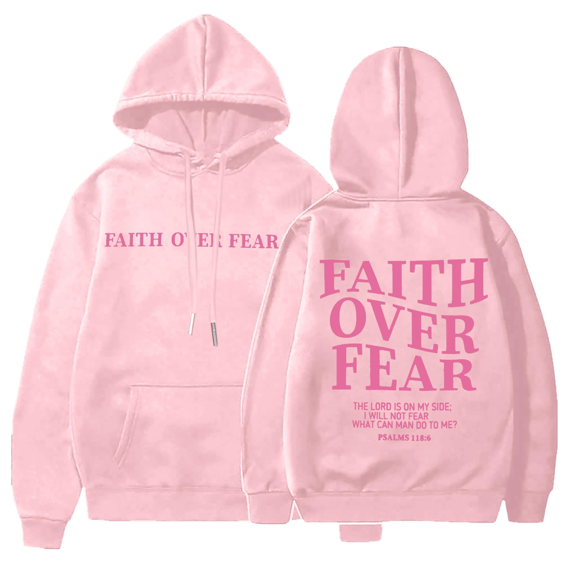 Women Faith Over Fear Hoodie Christian Religious Sayings Graphic Sweatshirt Bible Pullover Tops, Pink