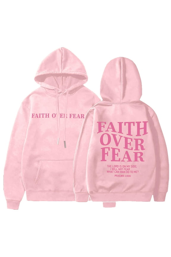 Women Faith Over Fear Hoodie Christian Religious Sayings Graphic Sweatshirt Bible Pullover Tops, Pink
