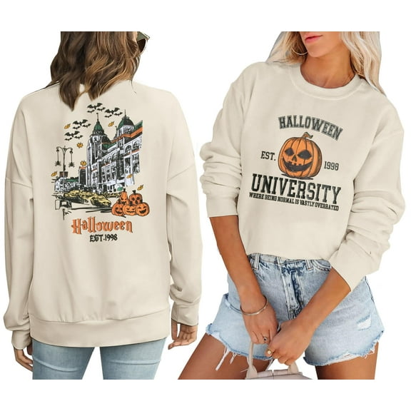 VILOVE Women Halloween Sweatshirt Halloweentown University Shirt Funny Party Spooky Academy Pullover Sweatshirt