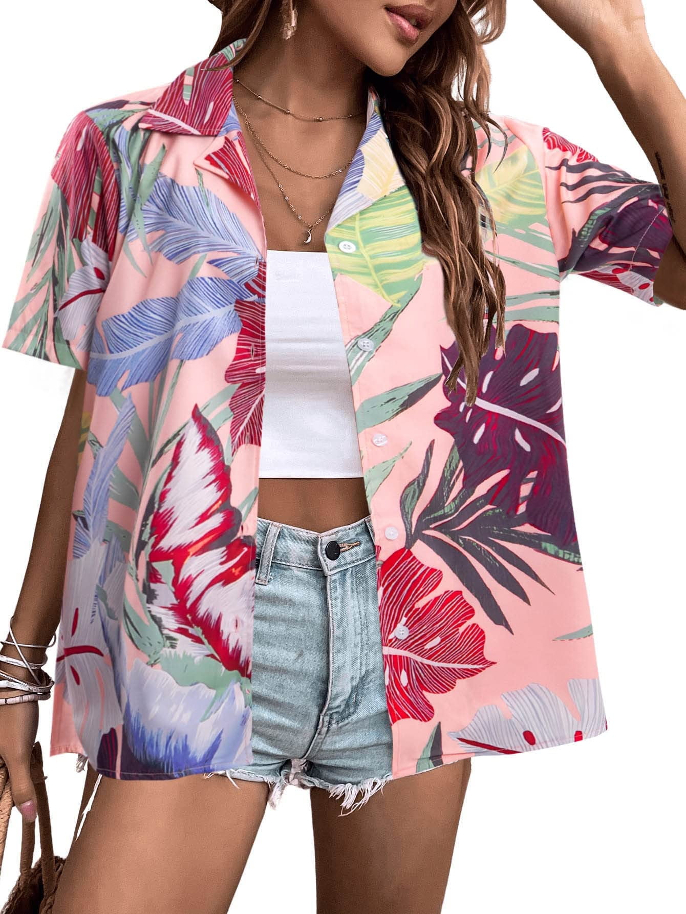 Summer Open Front T Shirt Tops for Women Summer Hawaii Shirts Soft Cool  Floral Print Short Sleeve Tops Shirts at  Women’s Clothing store