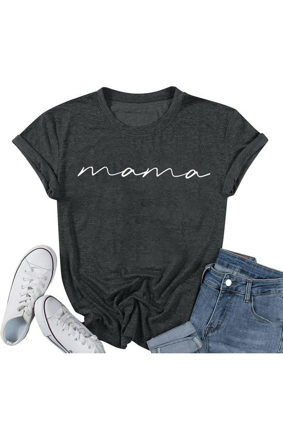 Women Mama Shirts Mama Letter Printed T-Shirt Mama Graphic Tee Casual Short Sleeve Tops Tee