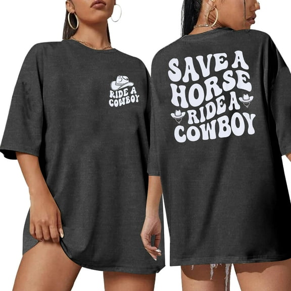 VILOVE Women Oversized Western Cowboy T-Shirt Country Music Shirt Country Concert Shirt Vintage Cowgirl Rodeo Tee