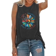 KimSoong Women Peace Love Shirt 70s Hippie Shirts Sunflower Graphic Shirt Vintage Hippy Gifts Sleeveless Tees Tops