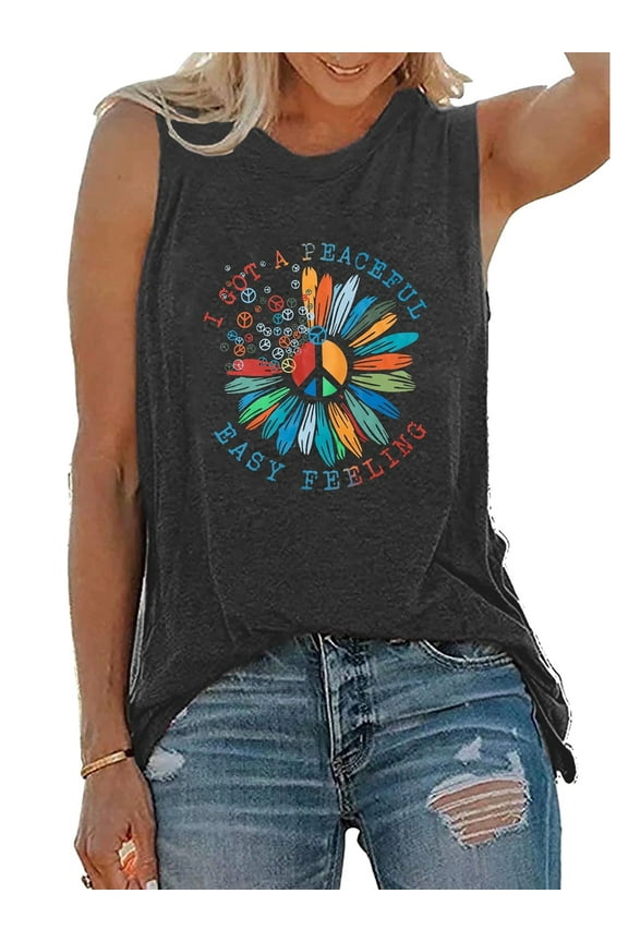 Women Peace Love Shirt 70s Hippie Shirts Sunflower Graphic Shirt Vintage Hippy Gifts Sleeveless Tees Tops