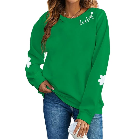 VILOVE Women St. Patrick's Day Sweatshirts Lucky Clover Sweatshirts Irish Shamrock Pullover Long Sleeve Graphic Tops