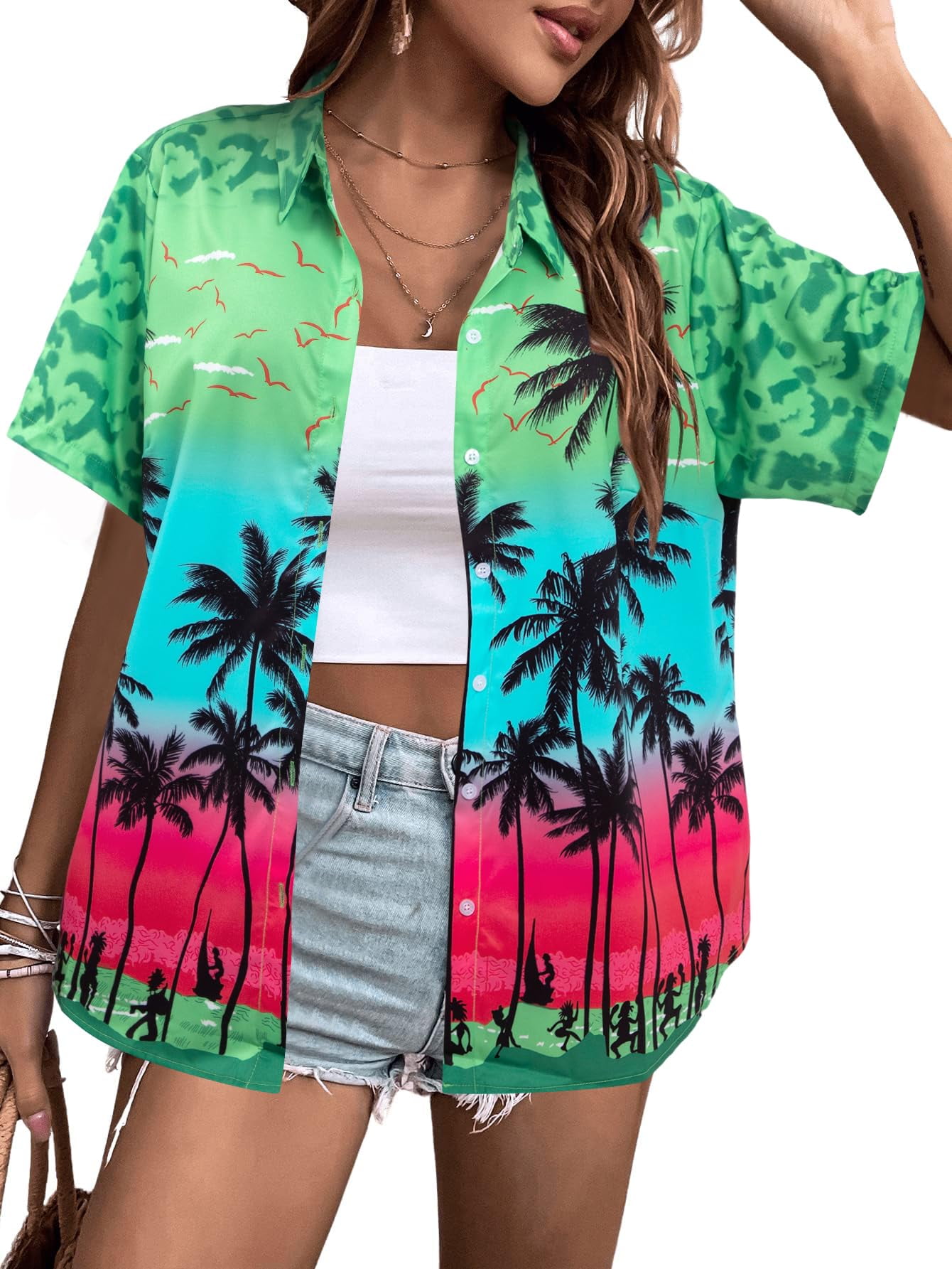 Aloha Shirt Women ZXZY Women's Hawaiian Shirt - Floral V-Neck