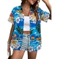 thumbnail image 1 of VILOVE Women Hawaiian Shirts Tropical Floral Printed Lapel Neck Button Down Short Sleeve Summer Cardigan Shirt, 1 of 7