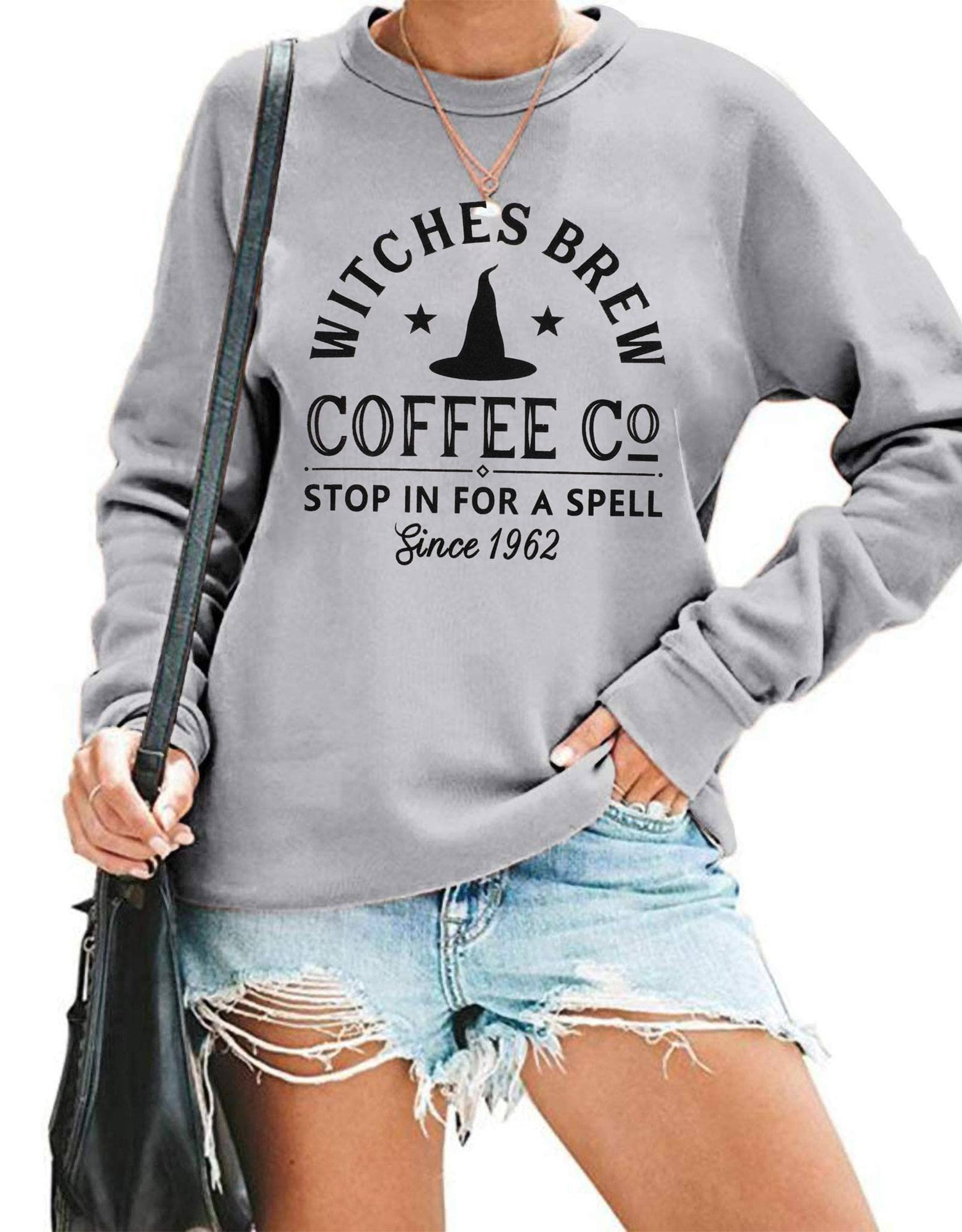 VILOVE Women Witches Brew Graphic Sweatshirt Funny Halloween Pullover ...