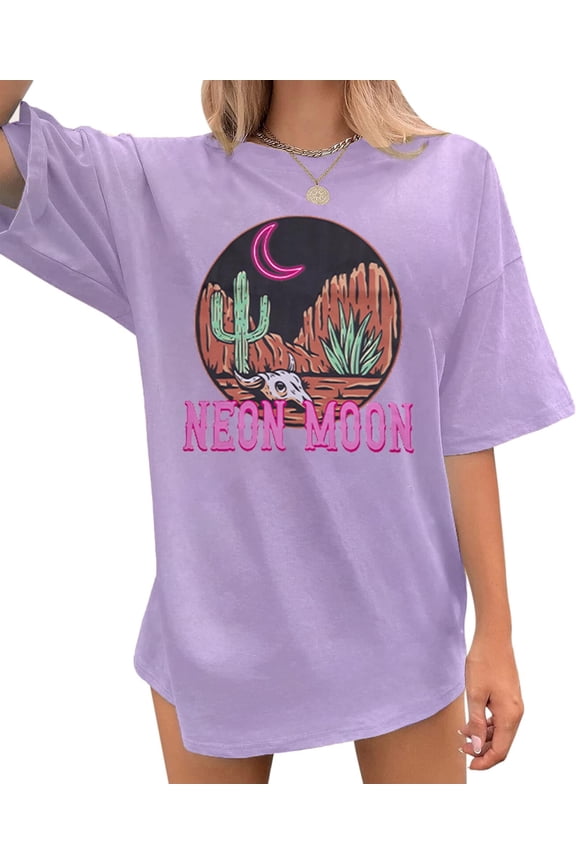Women's Neon Moon Shirts Oversized T-Shirts Classic Country Cowgirl T-Shirt Music Vintage Graphic Tee