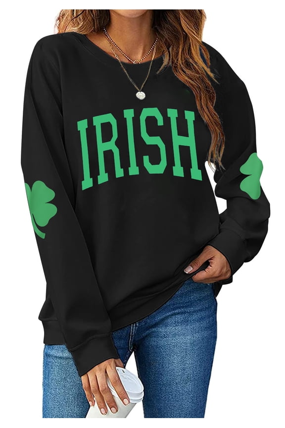 Women St. Patrick's Day Sweatshirts Lucky Clover Sweatshirts Irish Shamrock Pullover Long Sleeve Graphic Tops