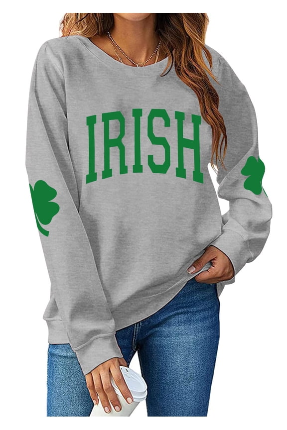 Women St. Patrick's Day Sweatshirts Lucky Clover Sweatshirts Irish Shamrock Pullover Long Sleeve Graphic Tops