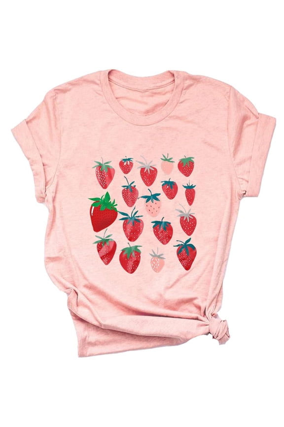 Womens Strawberries Graphic Tees Crew Neck Short Sleeve Fruit Strawberries Shirts