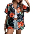 thumbnail image 1 of VILOVE Women's Hawaiian Shirt Soft Cool Tropic Floral Print Lapel V Neck Summer Cardigan Short Sleeve Button-Down, 1 of 7