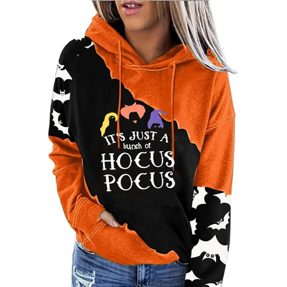 VILOVE Women Halloween Sweatshirt Letter Graphic Hoodie Fall Long Sleeve Casual Pullover Tops