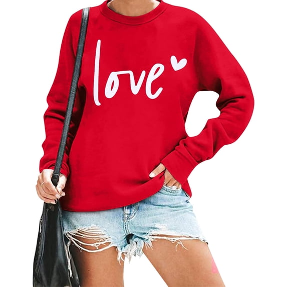 KimSoong Women Valentine's Day Love Heart Graphic Sweatshirts Crew Neck Long Sleeve Pullover Casual Blouse Tops