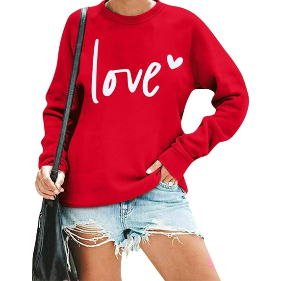 VILOVE Women Valentine's Day Love Heart Graphic Sweatshirts Crew Neck Long Sleeve Pullover Casual Blouse Tops
