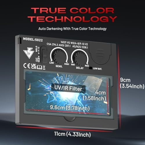 VILSIN Welding Helmet Auto Darkening Large View,Welding Hood True Solar Powered With 2 Arc Sensor,Wide Shade 3/4-8/9-13 for Welding Mask TIG MIG ARC Welding Shield,K23-5022-LY