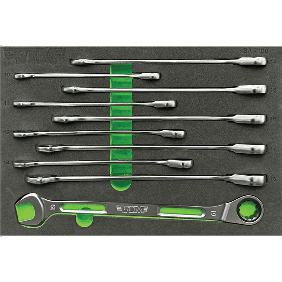 VIM SAR100 Slim Angled Ratcheting Wrench Set 10pc with EVA Foam