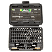 VIM Tools VHC77 Stubby Bit Set, 77 Piece Half Cut Design, 5/8 Inch Bits, Mini Reversible Bit Ratchet, Low Clearance Access Tool Set for Service Work